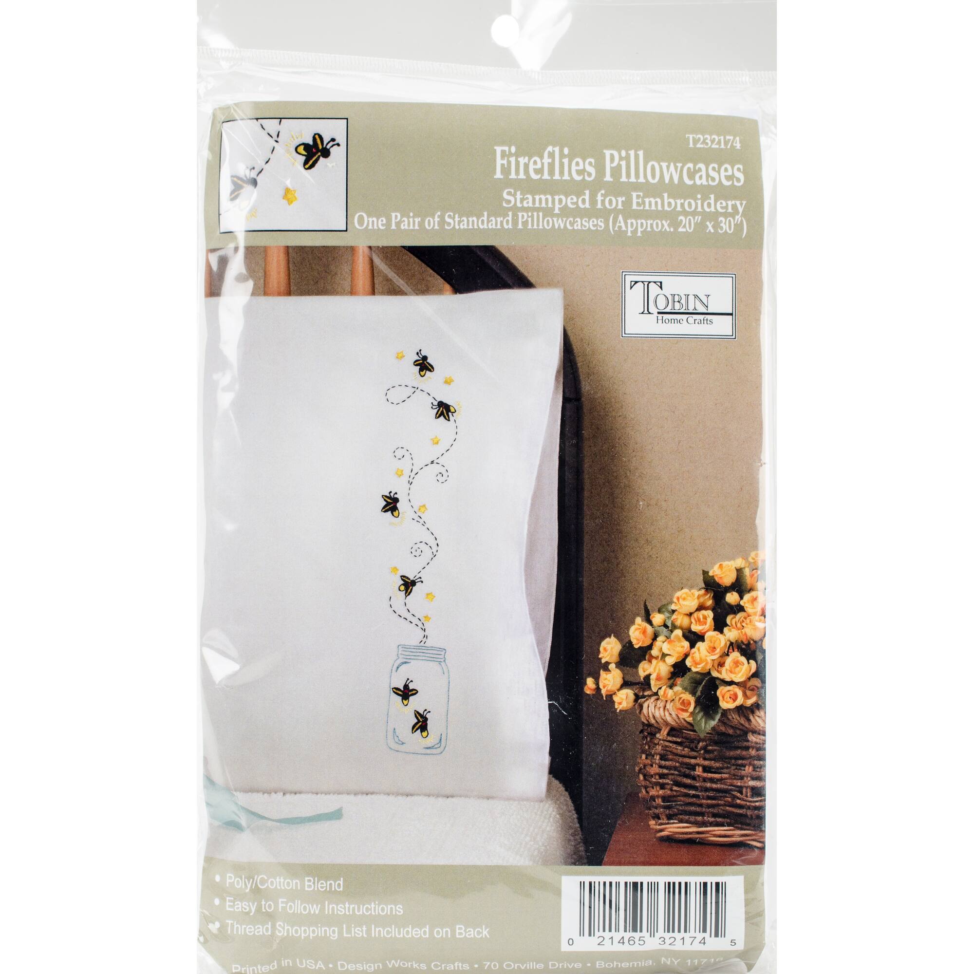 Tobin Fireflies Stamped For Embroidery Pillowcase Pair